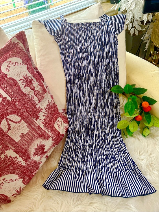 Dresses & Skirts - Blue and White Striped Smocked Dress